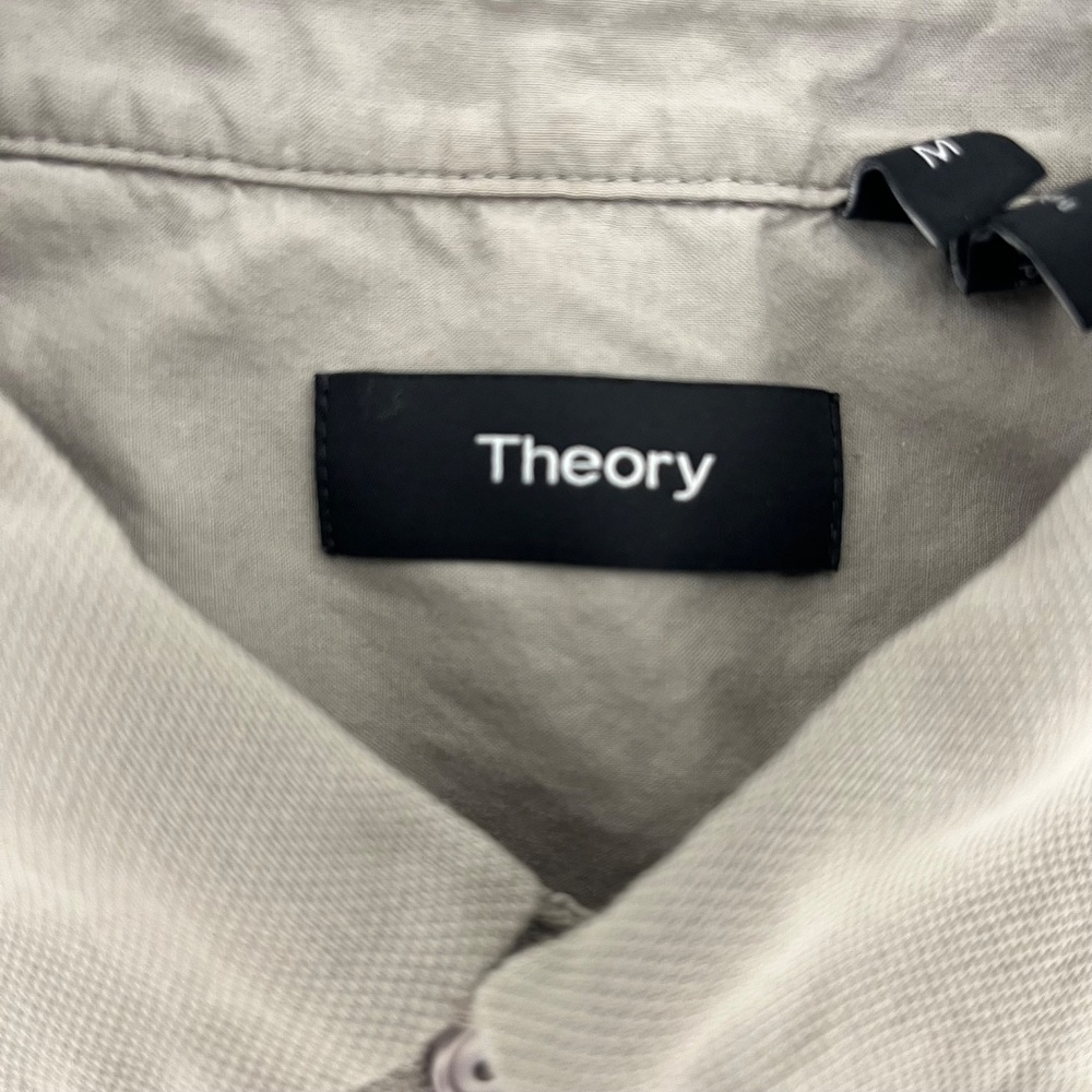 Theory Men’s Medium Short Sleeve Shirt 100% Cotton Light Gray Button Down - Picture 2 of 8